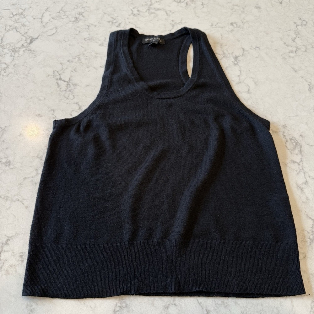 Banana Republic Knit Racerback Tank Top Sweater Size Petite Medium Black